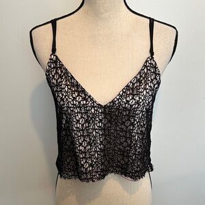 Erin Kleinberg Black Pink Lace Cropped Camisole Top Lace Satin Adjustable Small